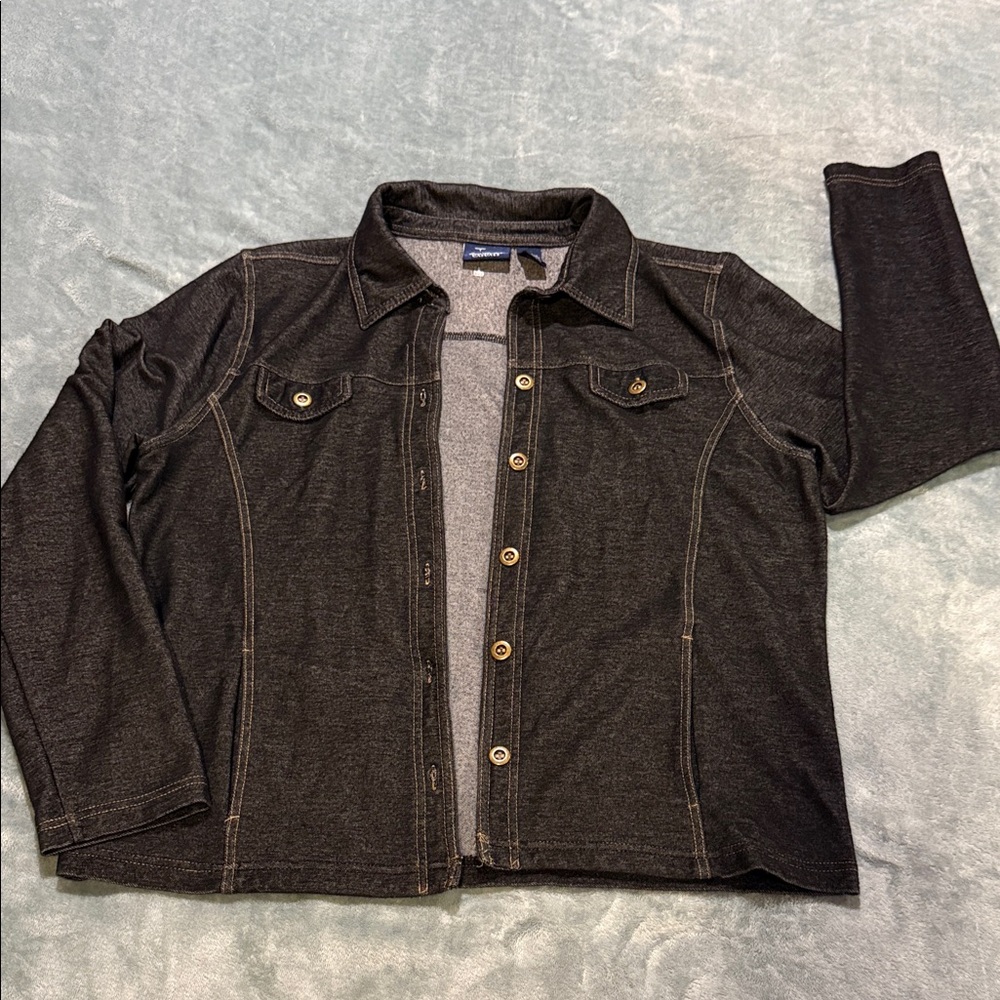 Women’s Black Denim-look Button-Front Shacket, size L NWOT